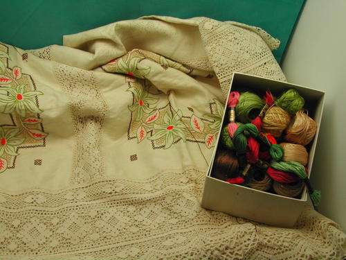Tablecloth With Embroidery Yarn, Partially-Completed