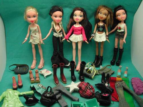 Five Bratz Dolls and Accessories