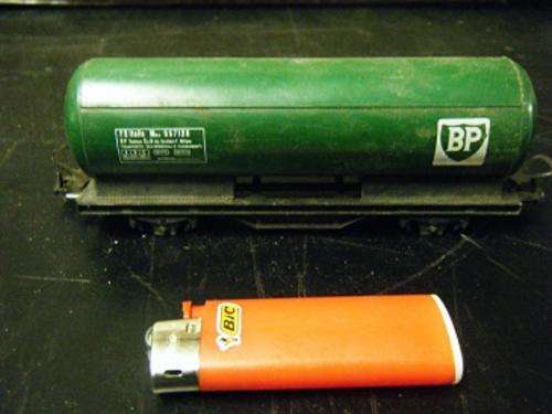 BP TANKER-BY LIMA-NO WHEELS-DOES HAVE HOOKS-HO SCALE-SOLD AS IS