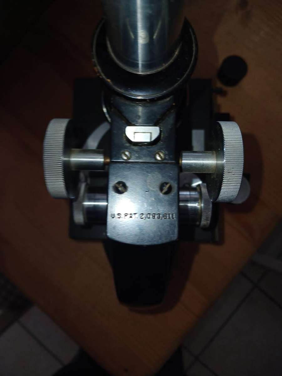 Vintage Bausch and Lomb AL40 Optical Co. Microscope US Pat 2,093,611 in wooden case