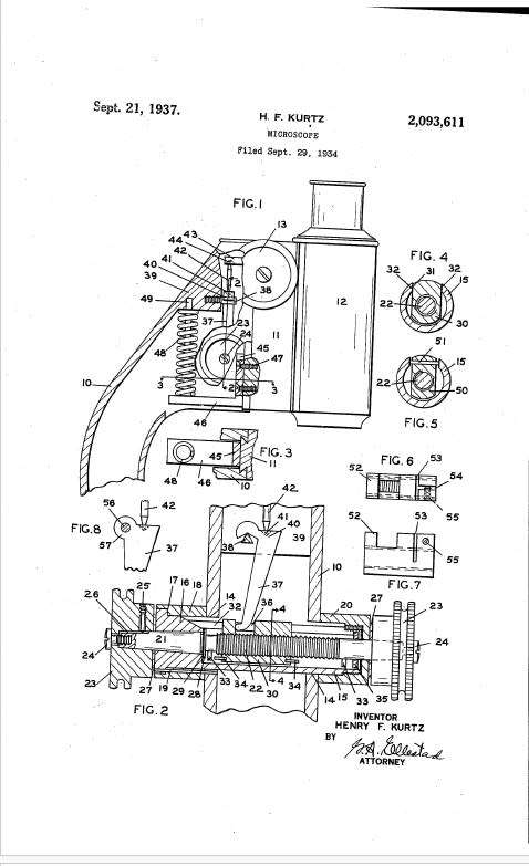 Vintage Bausch and Lomb AL40 Optical Co. Microscope US Pat 2,093,611 in wooden case