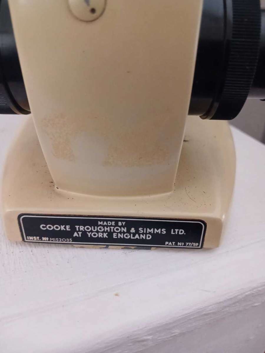Vintage (Rare cream colored)  Cooke Troughton & Simms Microscope, three lens with light source