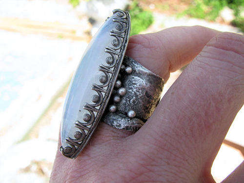 Sterling silver rainbow moonstone ring