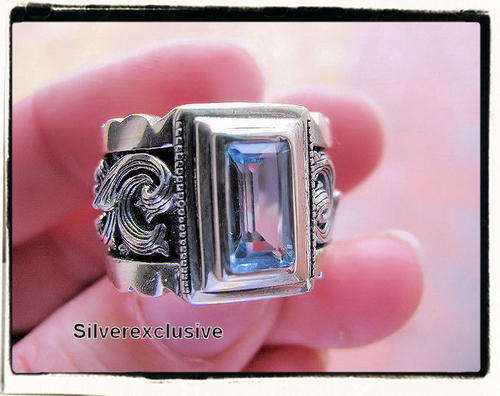 NEW DESIGNER STERLING SILVER BLUE TOPAZ RING  SIZE 7.12