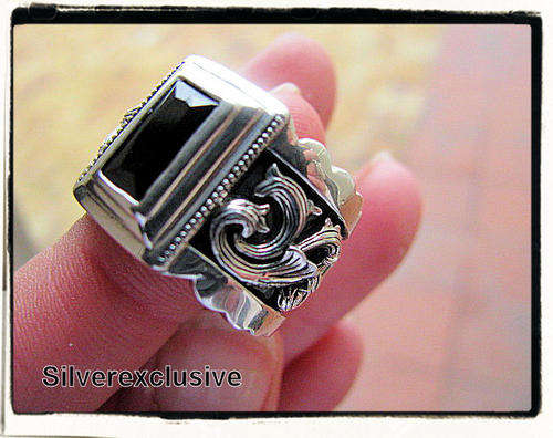 NEW STERLING SILVER DESIGNER ONYX RING SIZE 8.12