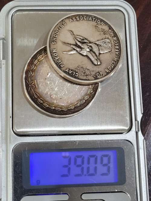2 x Sterling Silver SA Clay Pidgeon shooting medals !