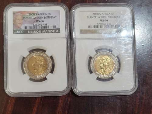 2 x Mandela graded, encapsulated R5 coins.