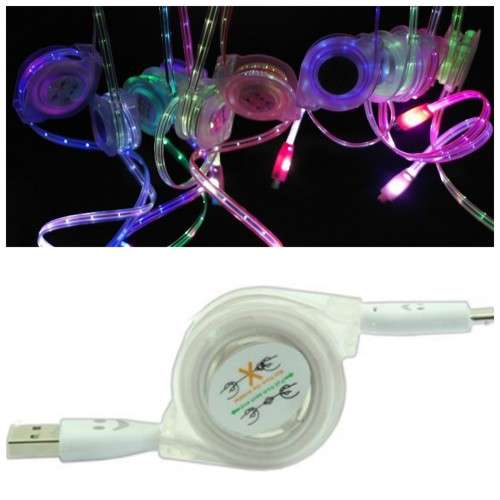 White retractable led light charger android