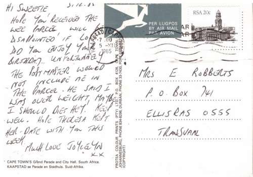 OLD USED POST CARD CAPE TOWN