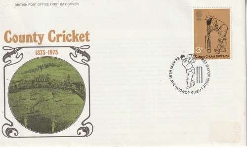GB FDC 1973 The 100th Anniversary of the British County Cricket SPECIAL HAND CANCEL