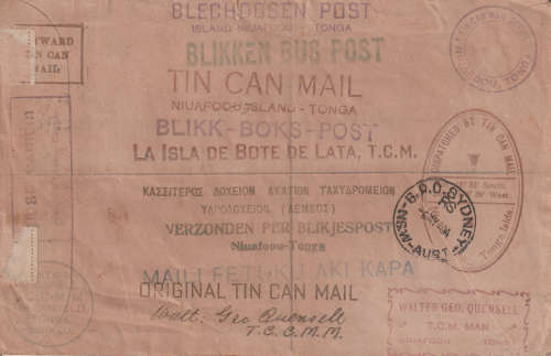 TOGA TIN CAN MAIL COVER 1939 RARE ITEM