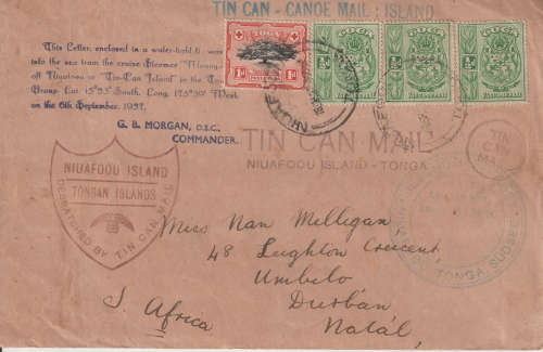 TOGA TIN CAN MAIL COVER 1937 RARE ITEM