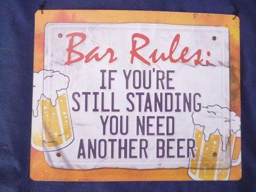 TIN BAR SIGN AS IN PHOTO. +- 20CM X 24CM