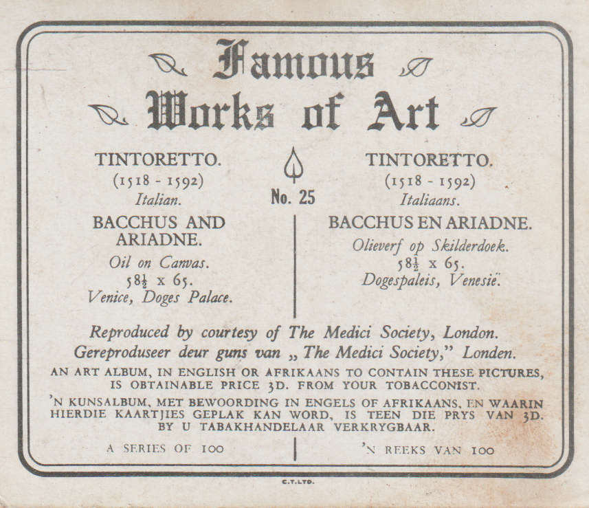CIGARETTE CARD FAMOUS WORKS OF ART NO 25