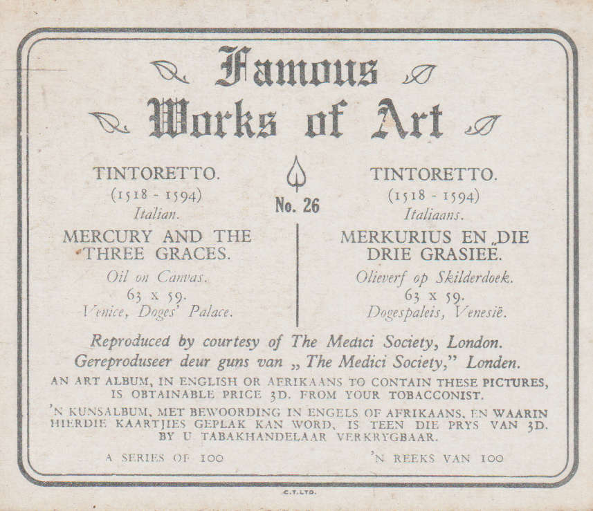CIGARETTE CARD FAMOUS WORKS OF ART NO 26
