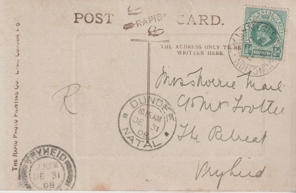 OLD USED POST CARD NATAL 1908