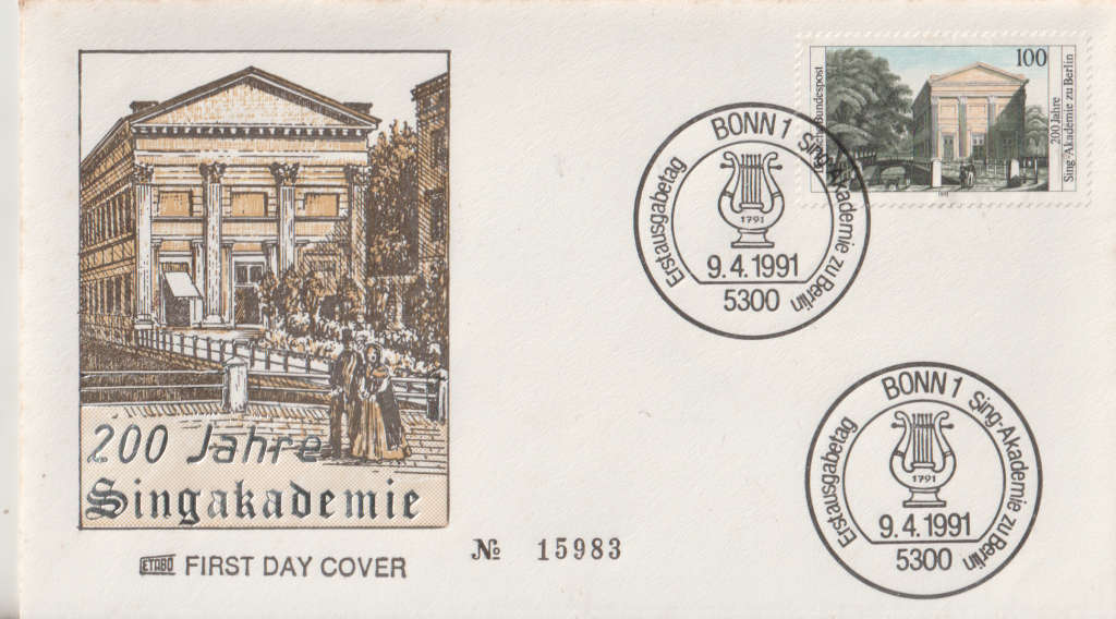GERMANY 1991 The 200th Anniversary of the Song Academy in Berlin FDC SG 2369