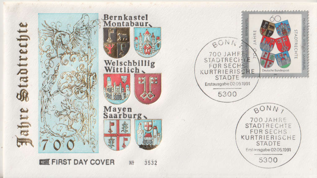 GERMANY 1991 The 700th Anniversary of the Allocation of Town Rights FDC SG 2372
