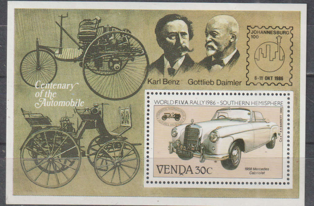VENDA 1986 Veteran Car Rally UMM MINI SHEET SACC 150A