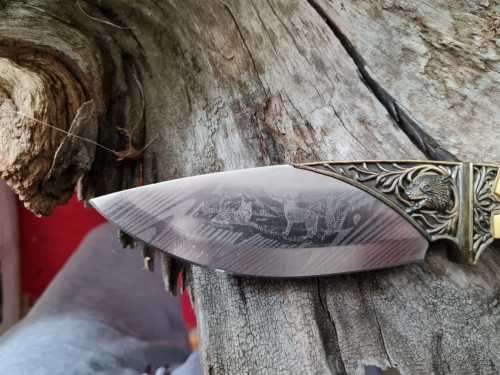 Wolf Animal Design Fixed Blade Hunting Knife with Gift Box