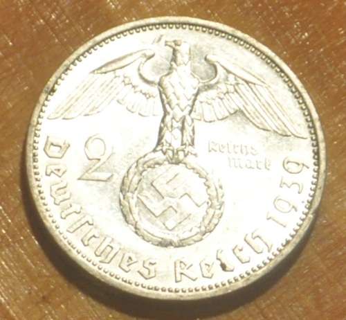 DEUTSCHES REICH - 2 SILVER REICHSMARK 1939 A  Vintage German 62.5% Ag Coin top numismatic investment