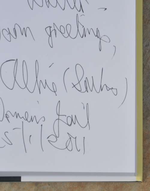 SIGNATURE OF ALBIE SACHS within his book THE STRANGE ALCHEMY OF LIFE AND LAW