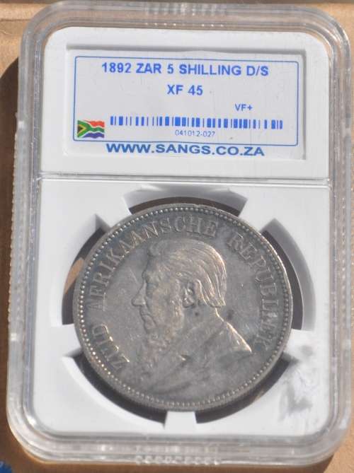 5 Shillings 1892 DS Crown Z.A.R  SANGS XF 45 (VF+) - TOP INVESTMENT - SUPERB NUMISMATIC COLLECTIBLE