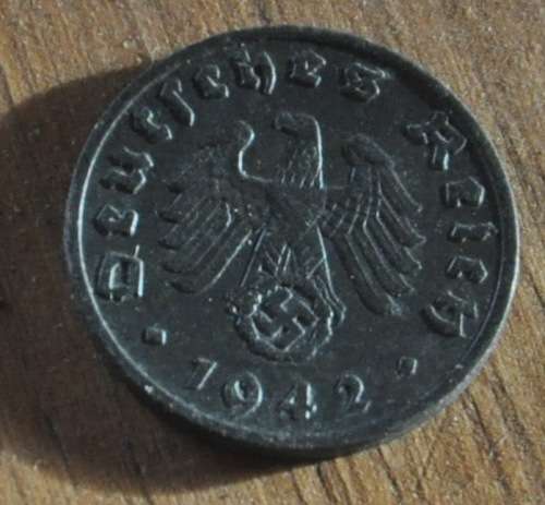 DEUTSCHES REICH 1 REICHSPFENNIG 1942 E - Rare German 100% Zinc Coin ORIGINAL THIRD REICH COLLECTIBLE