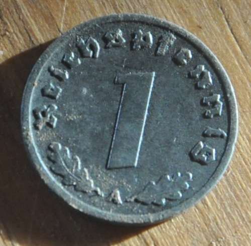 DEUTSCHES REICH 1 REICHSPFENNIG 1943 A - Rare German 100% Zinc Coin ORIGINAL THIRD REICH COLLECTIBLE