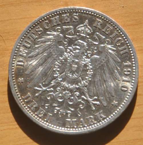 DEUTSCHES REICH 3 MARK 1910 A - (Germany) IMPERIAL EMPIRE Rare 90% Ag Silver Coin
