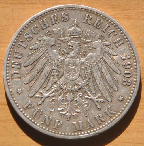 DEUTSCHES REICH 5 MARK 1903 A  (Germany) Prussia IMPERIAL EMPIRE Rare 90% Ag Silver Coin OPPORTUNITY