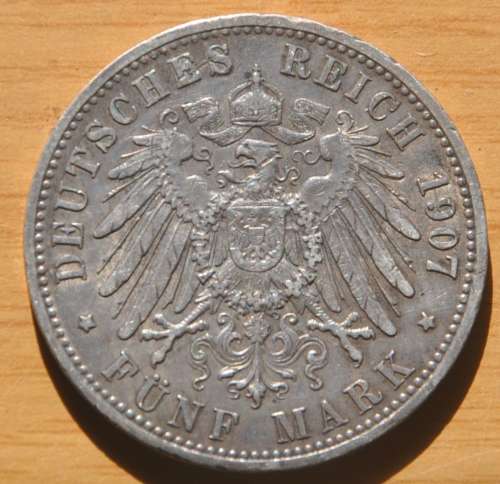 DEUTSCHES REICH 5 MARK 1907 A  (Germany) Prussia IMPERIAL EMPIRE Rare 90% Ag Silver Coin OPPORTUNITY