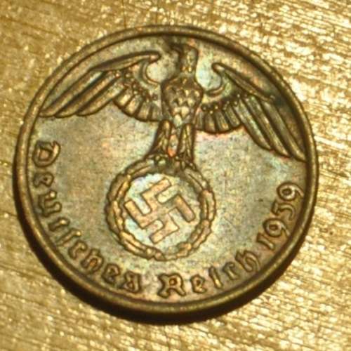 DEUTSCHES REICH 1 REICHSPFENNIG 1939 A rare German 95% Copper Coin ORIGINAL THIRD REICH COLLECTIBLE