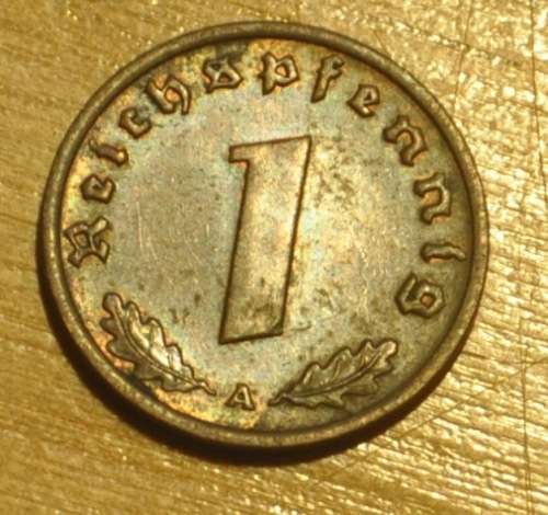 DEUTSCHES REICH 1 REICHSPFENNIG 1939 A rare German 95% Copper Coin ORIGINAL THIRD REICH COLLECTIBLE