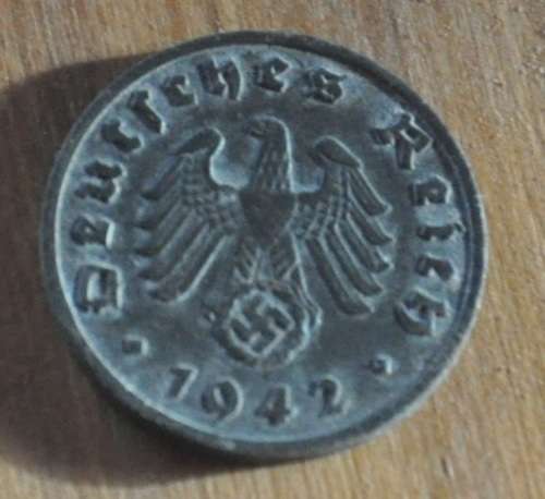 DEUTSCHES REICH 1 REICHSPFENNIG 1942 G - Rare German 100% Zinc Coin ORIGINAL THIRD REICH COLLECTIBLE