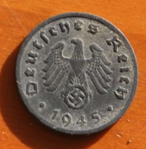 DEUTSCHES REICH 1 REICHSPFENNIG 1945 A - Rare German 100% Zinc Coin ORIGINAL THIRD REICH COLLECTIBLE