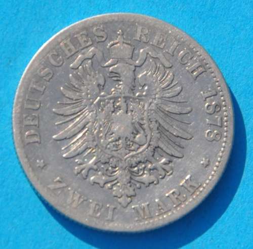 DEUTSCHES REICH 2 MARK 1878 J - (Germany) IMPERIAL EMPIRE Very Rare German 90% Ag Silver Coin