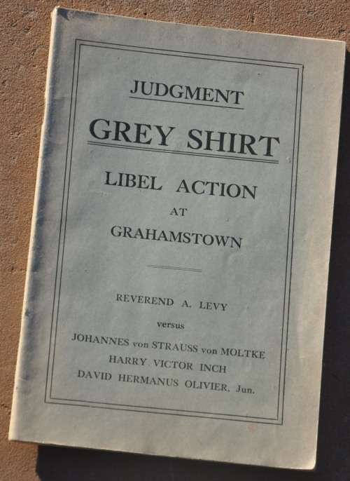 JUDGMENT GREY SHIRT LIBEL ACTION 1934 - VERY RARE AFRICANA COLLECTIBLE