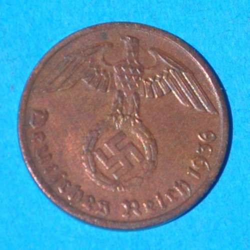 DEUTSCHES REICH - 1 REICHSPFENNIG 1936 A - UNC German 95% Copper Coin TOP THIRD REICH COLLECTIBLE