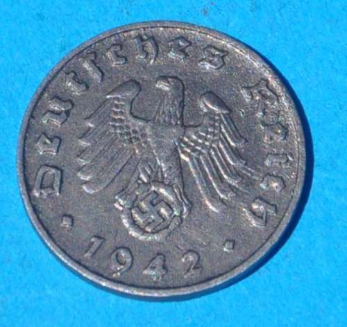 DEUTSCHES REICH 1 REICHSPFENNIG 1942 B UNC - German 100% Zinc Coin ORIGINAL THIRD REICH COLLECTIBLE