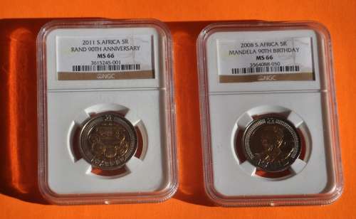 R5 2011 Rand 90th Anniversary & R5 2008 Mandela 90th Birthday  -  both NGC MS 66