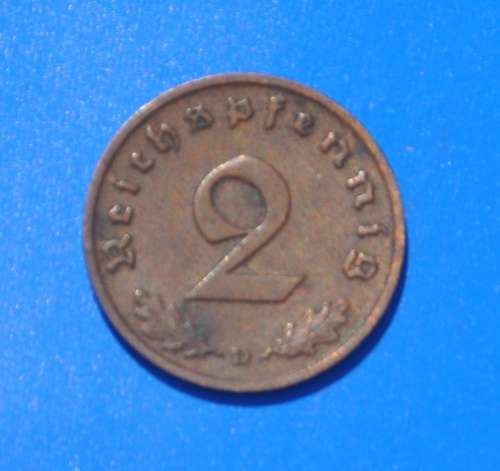 DEUTSCHES REICH - 2 REICHSPFENNIG 1940 D - German Bronze Coin  rare numismatic collectible