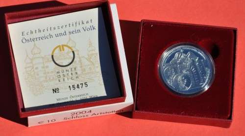Austria ÖSTERREICH 10 Silver Euro 2004 - Schloss Artstetten - PROOF WITH CERTIFICATE