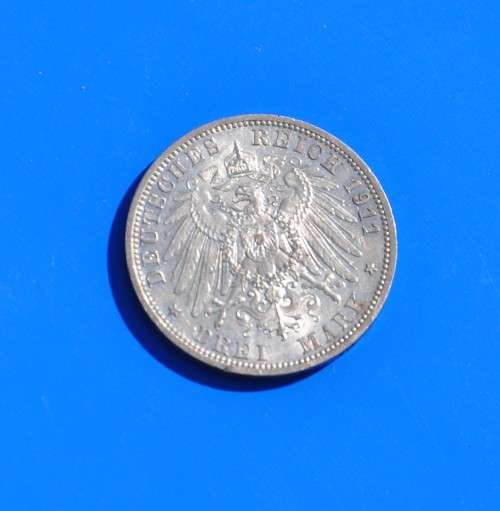 DEUTSCHES REICH 3 MARK 1911 A PRUSSIA Rare German 90% Silver Coin in EF+ preservation