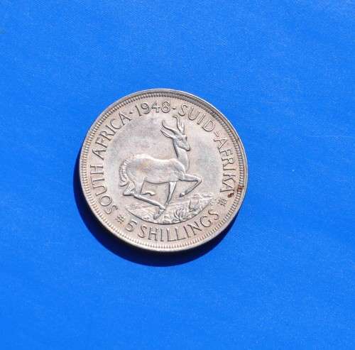 5 SHILLINGS 1948 CROWN 80% Silver 5S UNC/MS - marks on rim - *lucrative investment*