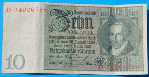 DEUTSCHES REICH 10 Reichsmark 1929 ***VF+*** GERMAN EMPIRE / GERMANY