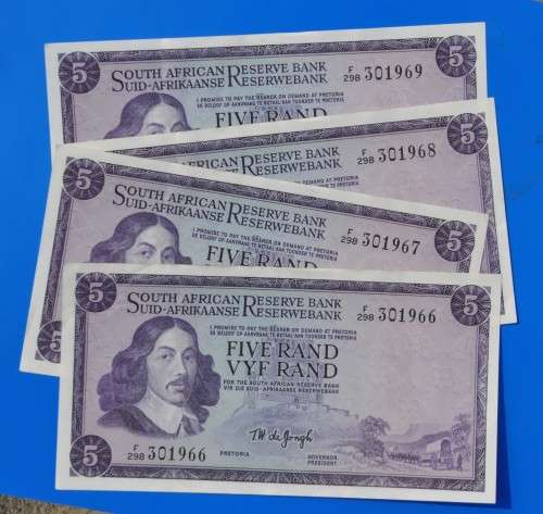 R5 1975 prefix F298 E/A, TW de Jongh, third issue ***AU*** FOUR NOTES IN SEQUENCE