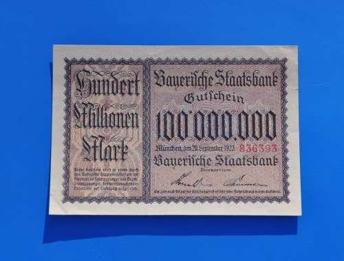 DEUTSCHES REICH 100 Millionen Mark 1923 Bayerische Notenbank *UNC* GERMAN EMPIRE/GERMANY