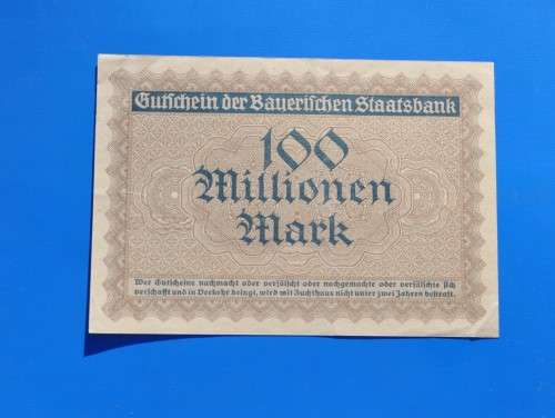 DEUTSCHES REICH 100 Millionen Mark 1923 Bayerische Notenbank *UNC* GERMAN EMPIRE/GERMANY