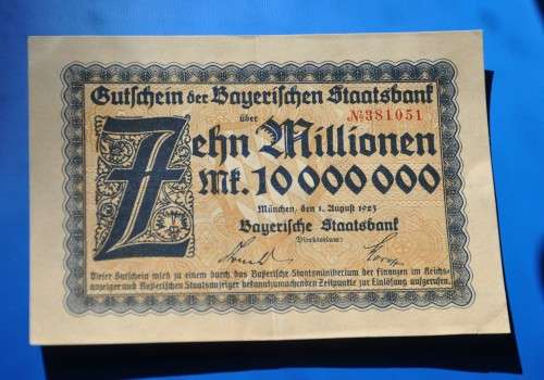 DEUTSCHES REICH 10 Millionen Mark 1923 Bayerische Staatsbank *UNC* GERMAN EMPIRE/GERMANY